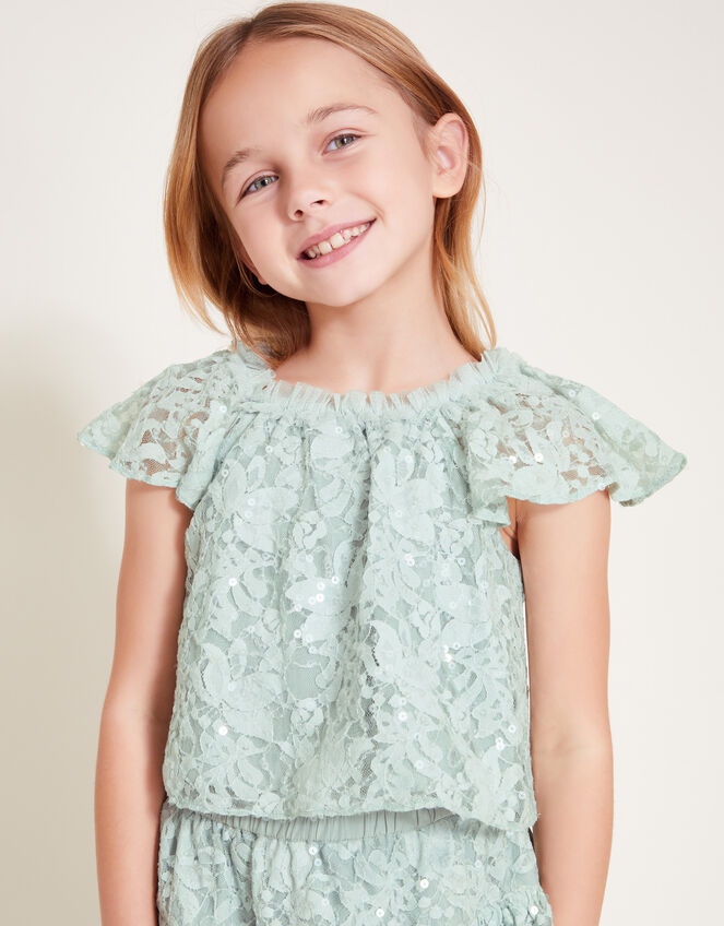 Thea Lace Sequin Top, Green (SAGE), large