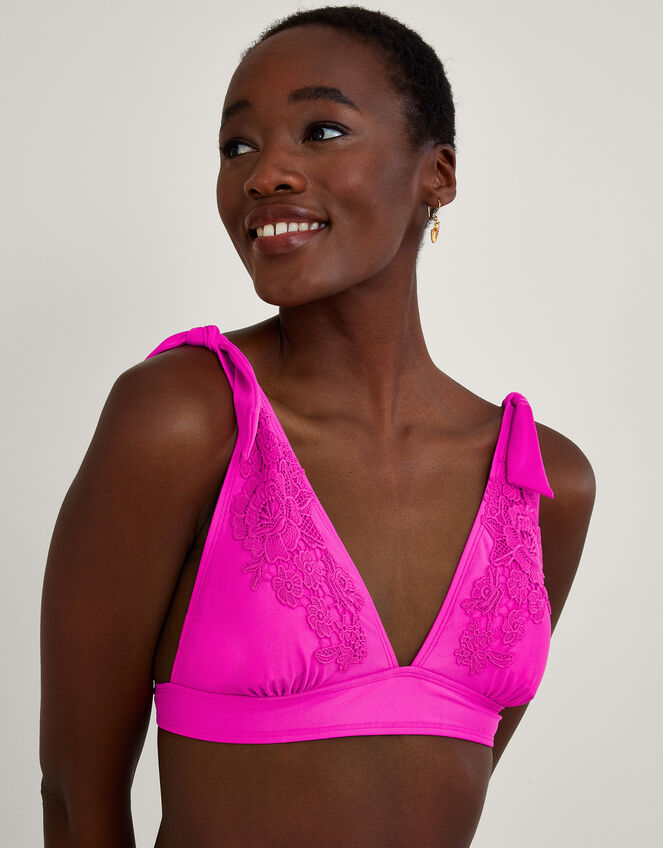 Lace Trim Bikini Top with Recycled Polyester Pink
