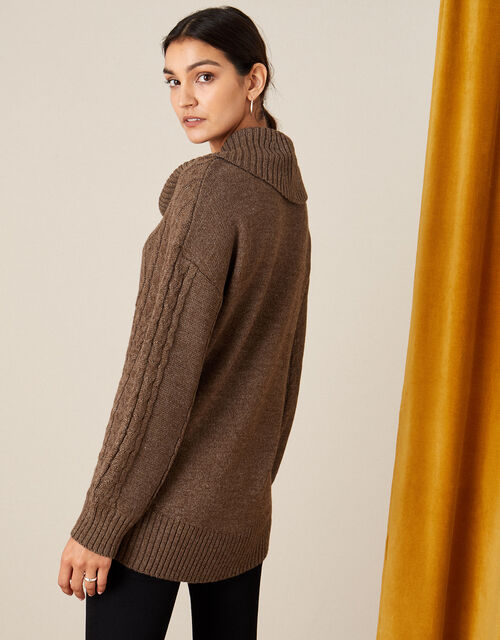 Ida Cable Cowl Neck Jumper, Brown (CHOCOLATE), large