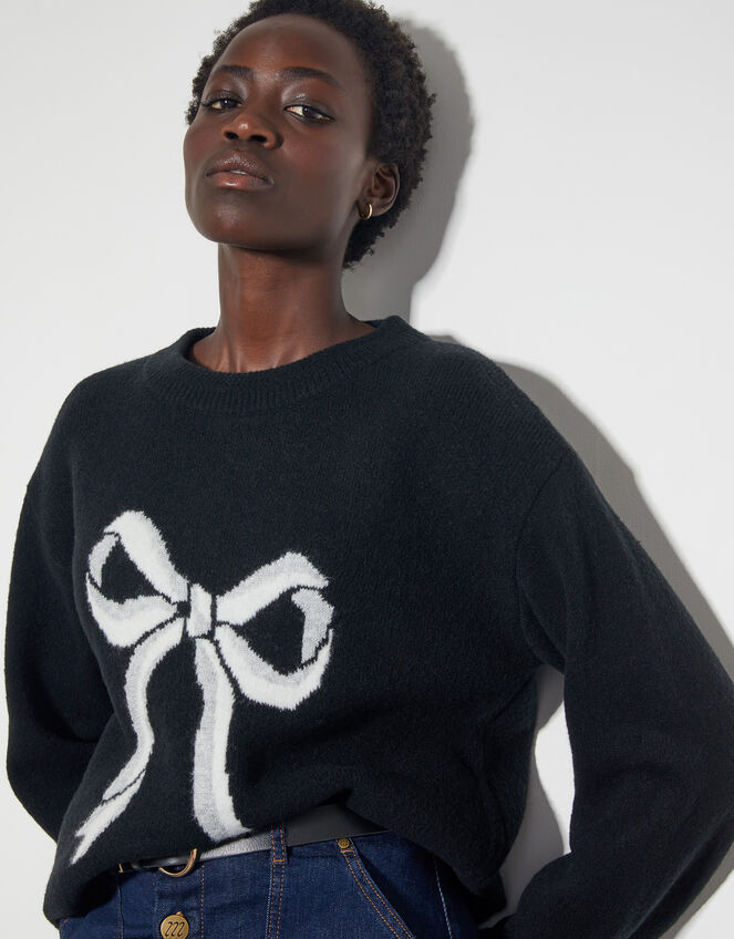 Lou Intarsia Bow Jumper, Black (BLACK), large