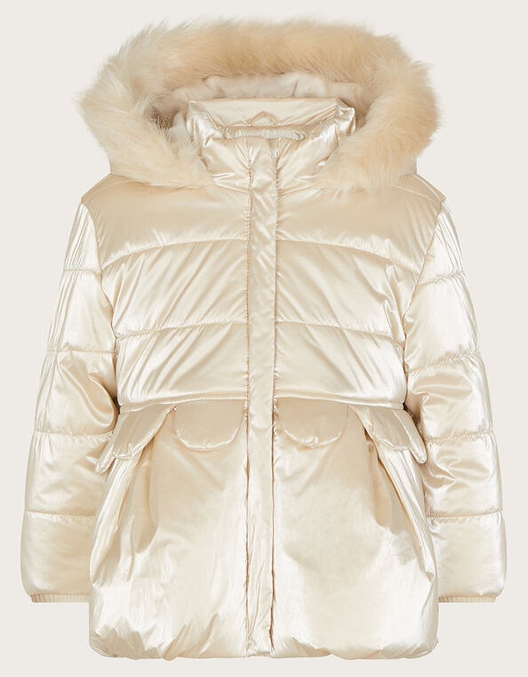 Baby Petal Peplum Padded Coat, Natural (CHAMPAGNE), large
