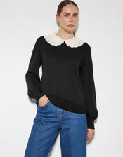 Cleo Pointelle Collar Jumper, Black (BLACK), large