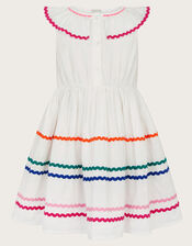 Sleeveless Collared Ric Rac Dress, White (WHITE), large