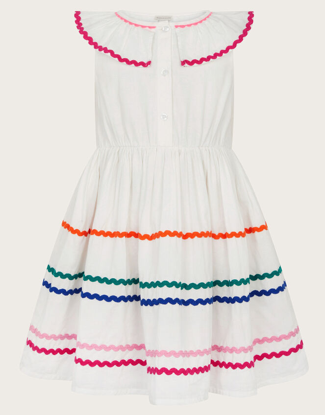 Sleeveless Collared Ric Rac Dress, White (WHITE), large