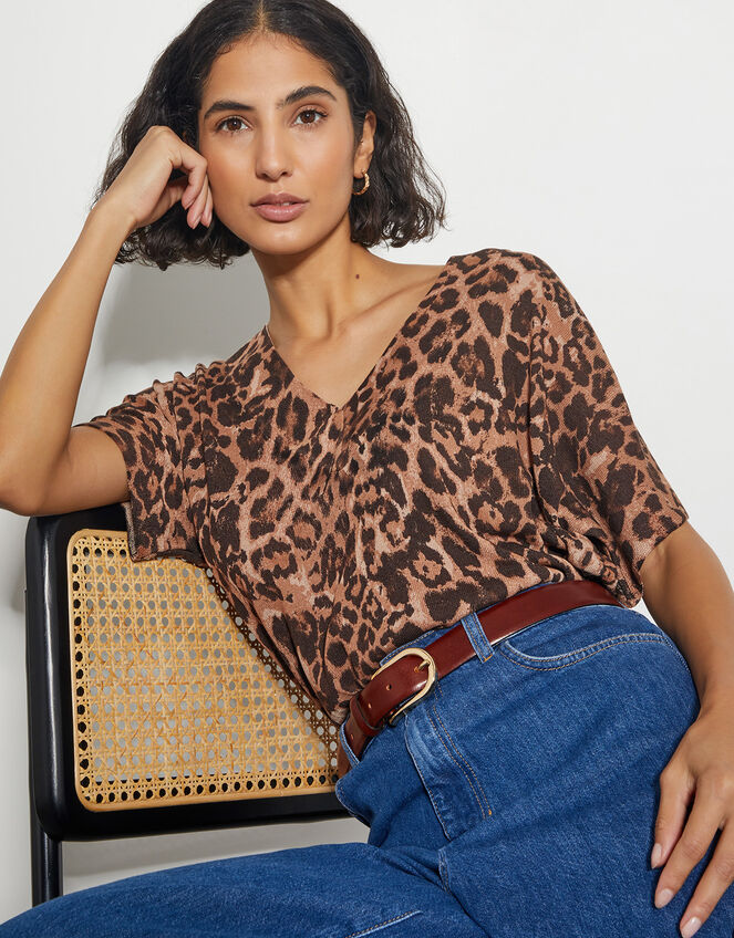 Archi Knit Leopard Print T-Shirt, Natural (NATURAL), large