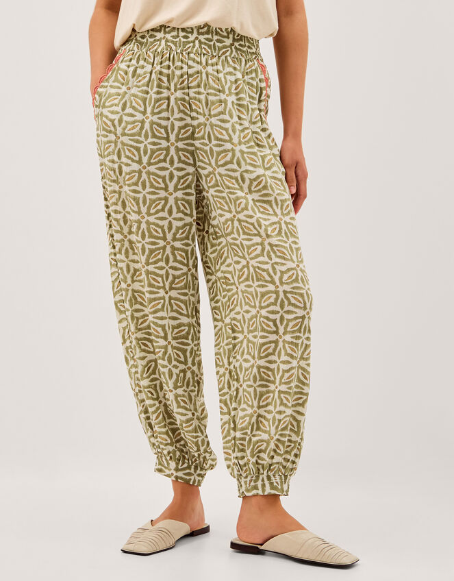 Elma Print Balloon Trousers, Green (KHAKI), large