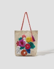 Zoe Embroidered Crochet Tote Bag, , large