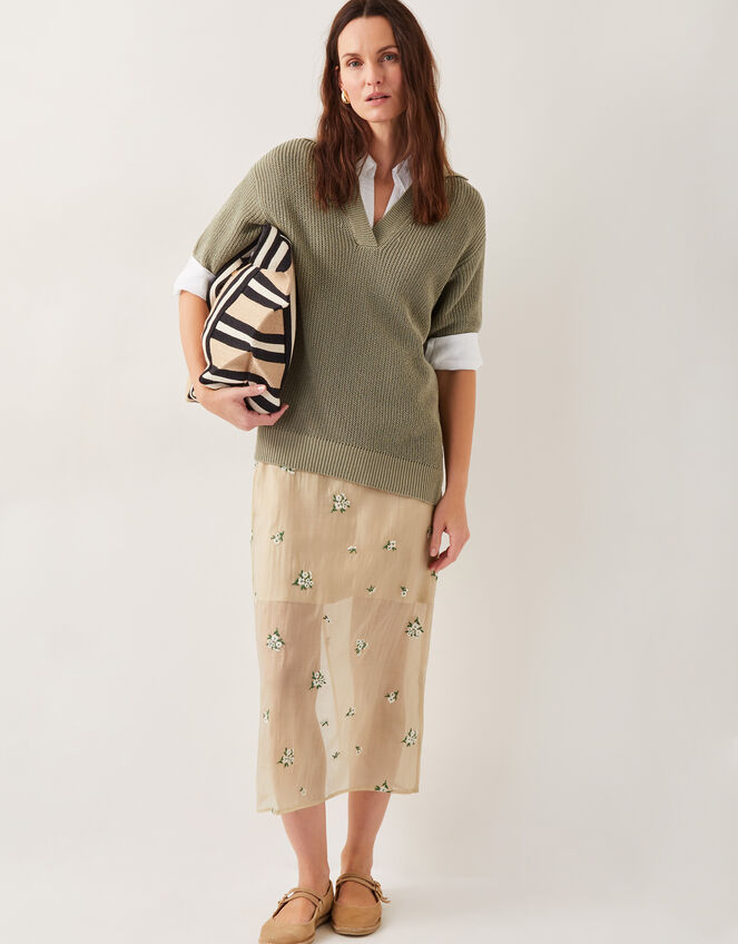 Sacha Embroidered Midi Skirt, Gold (GOLD), large