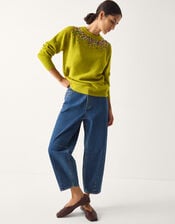 Samara Sequin Collar Jumper, Green (OLIVE), large