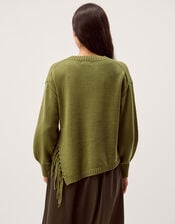 Fey Asymmetrical Fringe Jumper, Green (KHAKI), large