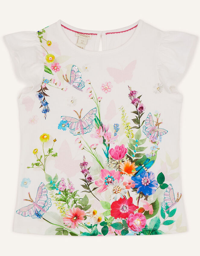 Floral Sequin Top in Sustainable Cotton, Ivory (IVORY), large