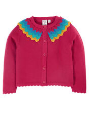 Frugi Scallop Collar Knit Cardigan, Pink (PINK), large
