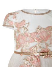 Vanda Organza Jacquard Dress with Glitter Belt, Orange (PEACH), large