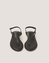 Immy Toe Post Leather Sandals, Black (BLACK), large