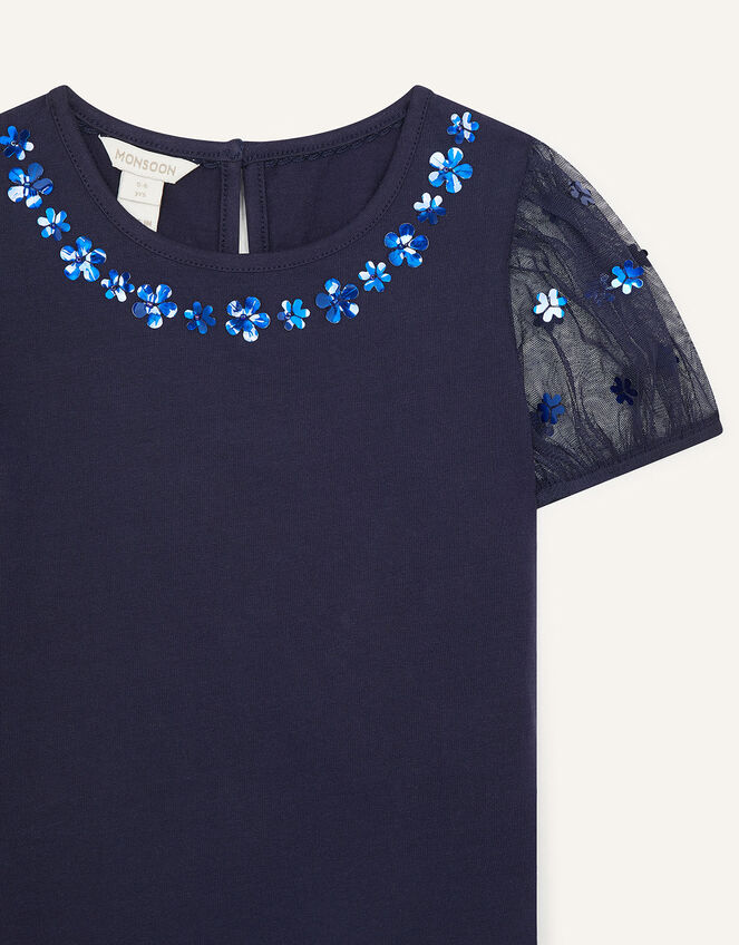 Daisy Puff Sleeve Top, Blue (NAVY), large