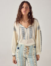 Maison Hotel Claudia Embroidered Blouse, Blue (NAVY), large