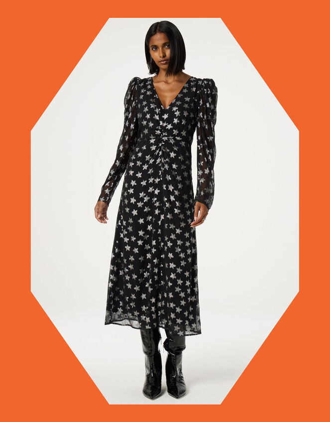 Fabienne Chapot Metallic Star Print Maxi Dress, Black (BLACK), large