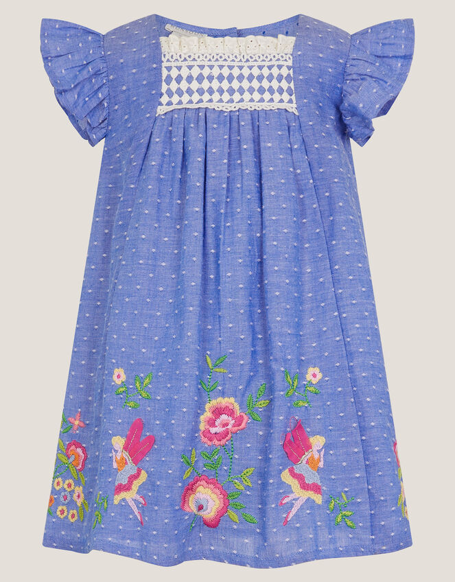Baby Fairy Embroidered Frill-Sleeve Dress, Blue (BLUE), large
