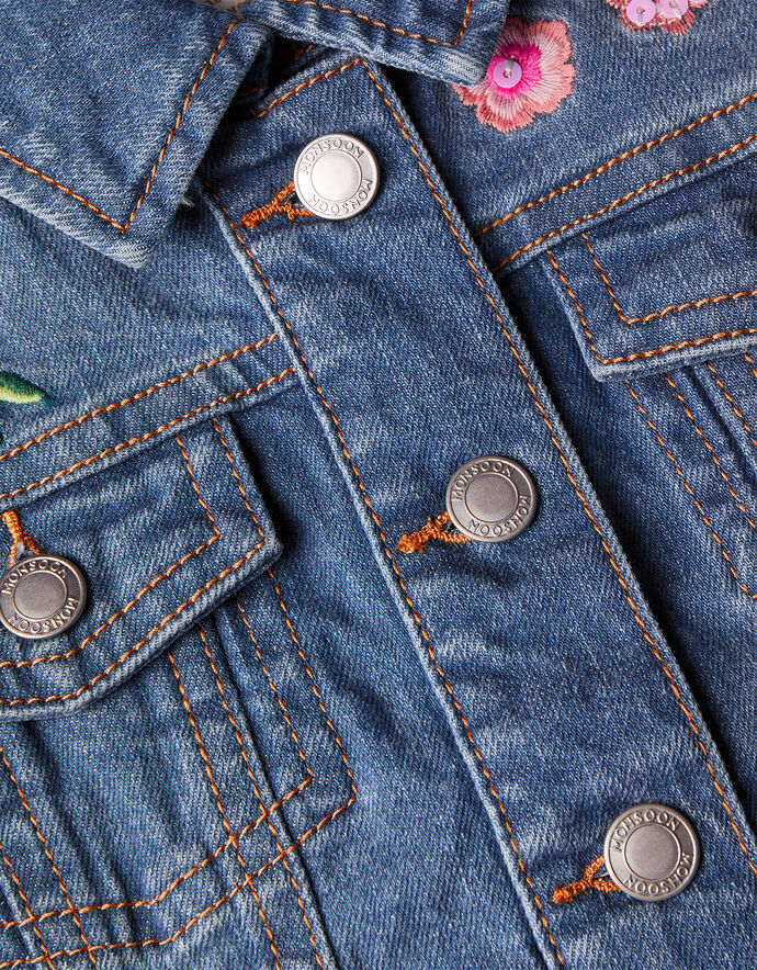 Flower Embroidered Denim Jacket Blue Girls' Coats & Jackets Monsoon UK.