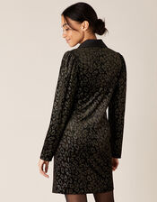 Nieve Leopard Nailhead Blazer Dress, Black (BLACK), large