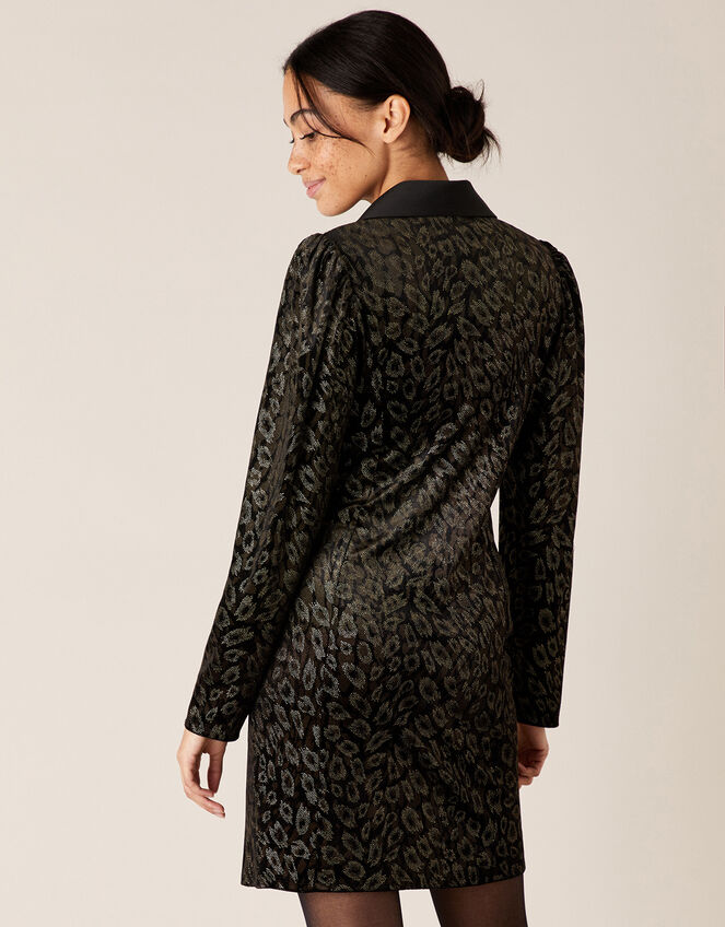 Nieve Leopard Nailhead Blazer Dress, Black (BLACK), large