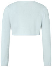 Bow Cropped Knit Cardigan, Blue (BLUE), large