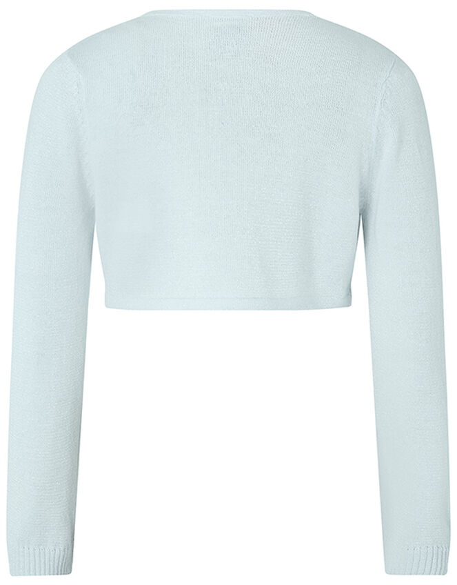 Bow Cropped Knit Cardigan, Blue (BLUE), large