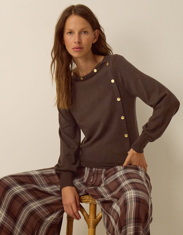 Beryl Button Jumper, Brown (CHOCOLATE), large