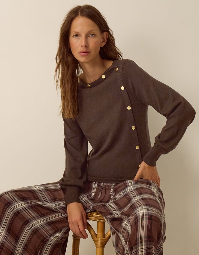 Beryl Button Jumper, Brown (CHOCOLATE), large
