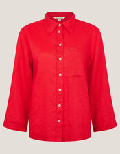 Thea Linen Shirt , Orange (CORAL), large