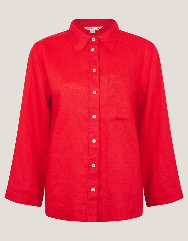 Thea Linen Shirt , Orange (CORAL), large