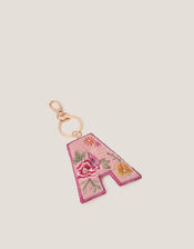 Floral Embroidered Initial Keyring, Pink (PINK), large