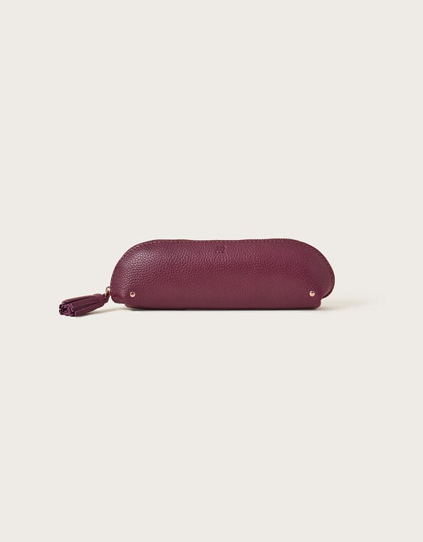 Leather Pencil Case, Red (BERRY), large