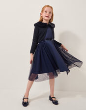 Faux Fur Collar Cardigan, Blue (NAVY), large