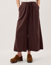 Maisie Linen Blend Crop Wide Leg Trousers, Brown (CHOCOLATE), large