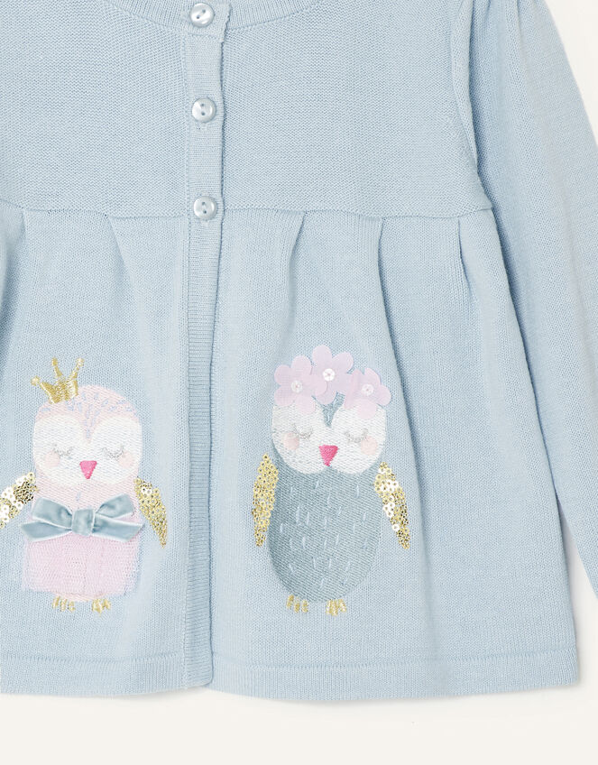 Baby Owl Cardigan, Blue (AQUA), large