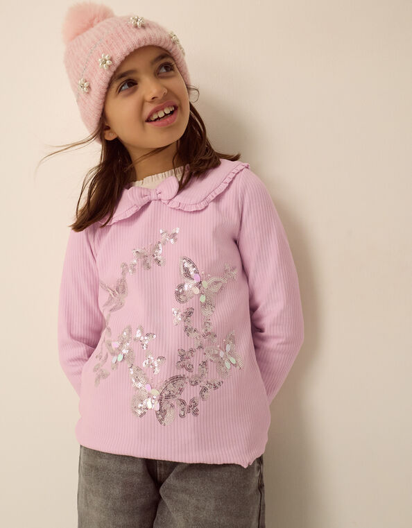 Sequin Butterfly Long Sleeve Top, Purple (LILAC), large