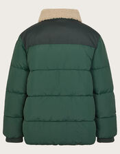 Borg Collar Puffer Jacket, Green (GREEN), large