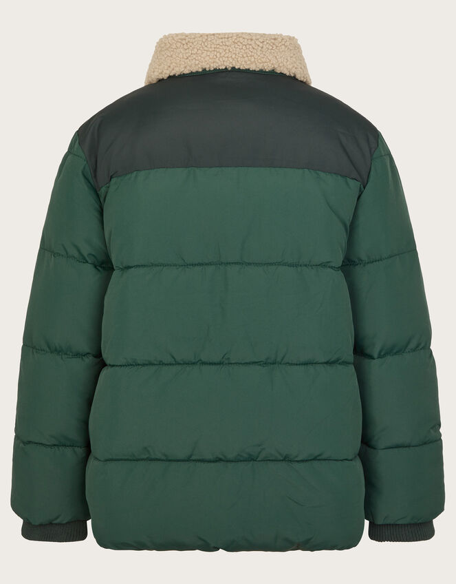Borg Collar Puffer Jacket, Green (GREEN), large