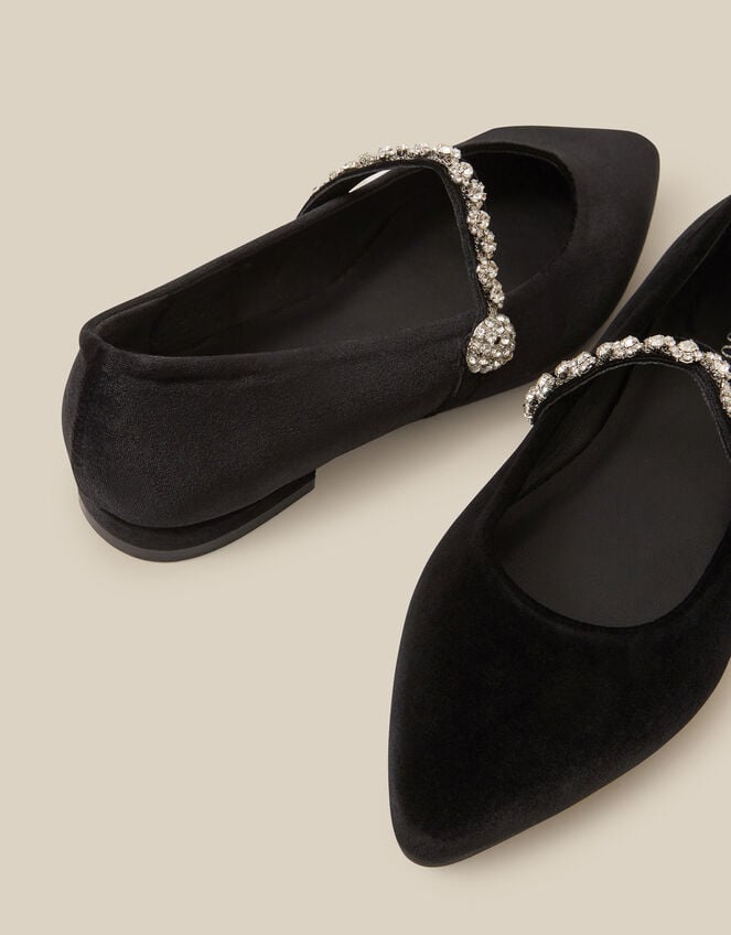 Georgia Embellished Velvet Ballet Flats, Black (BLACK), large