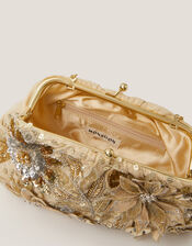 Bloom Floral Embellished Clutch Bag, Gold (GOLD), large