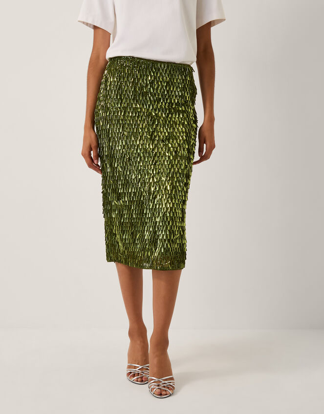 Serenity Sequin Midi Skirt, Green (OLIVE), large