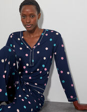Sabrina Spot Long Pyjamas Set, Blue (NAVY), large