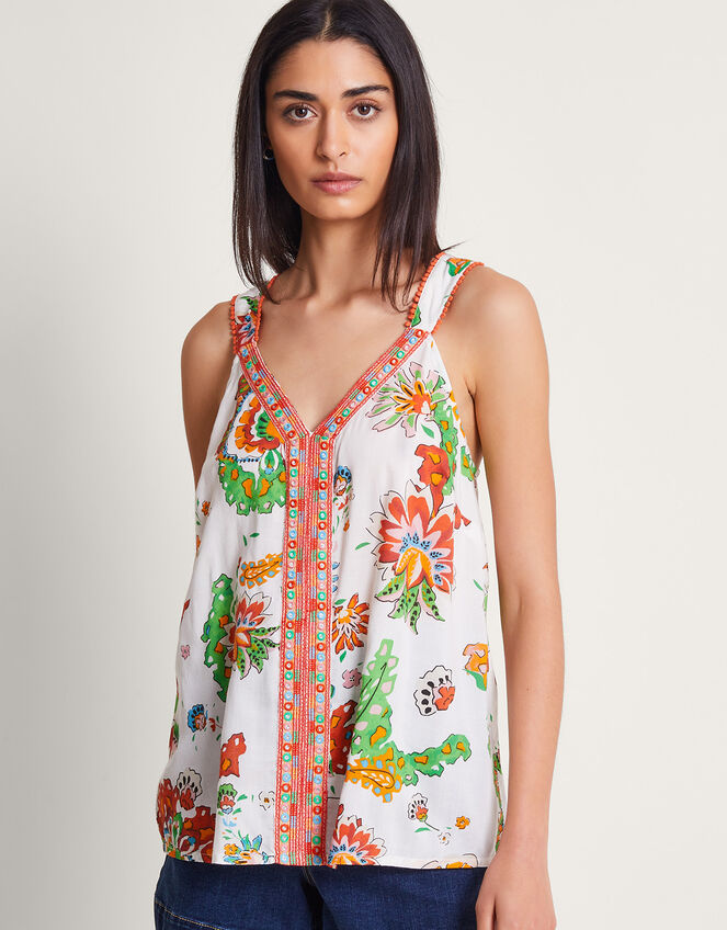 Embroidered Print Cami , Ivory (IVORY), large