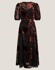 Carolyn Floral Devoré Midi Dress, Black (BLACK), large