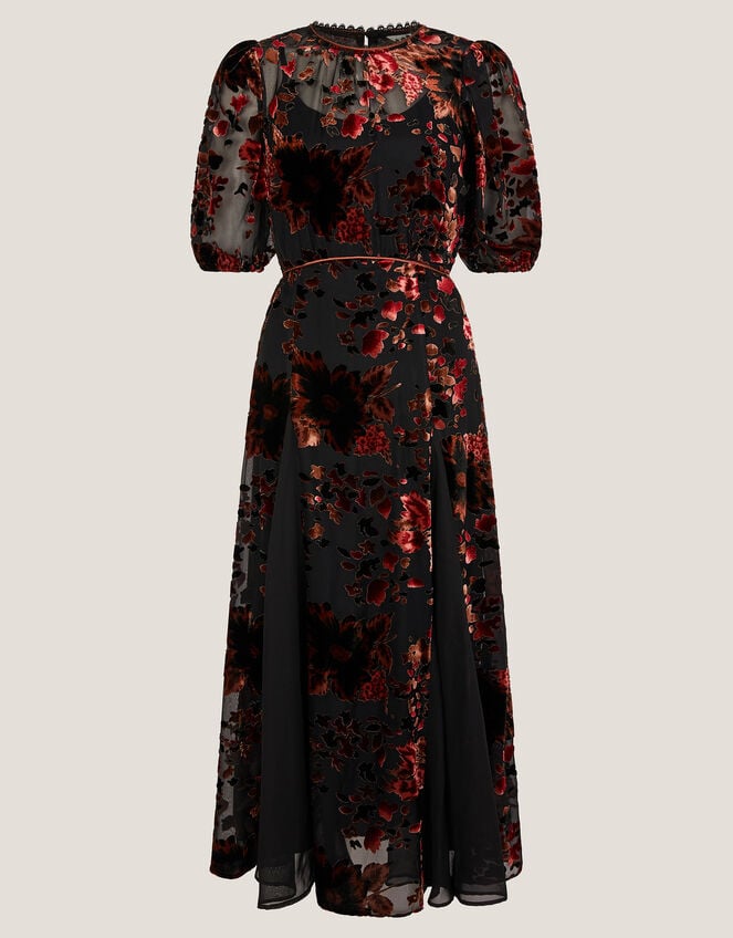 Carolyn Floral Devoré Midi Dress, Black (BLACK), large
