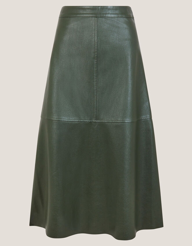 Pippa Faux Leather Midi Skirt, Green (GREEN), large