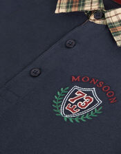 Check Collar Polo Top, Blue (NAVY), large