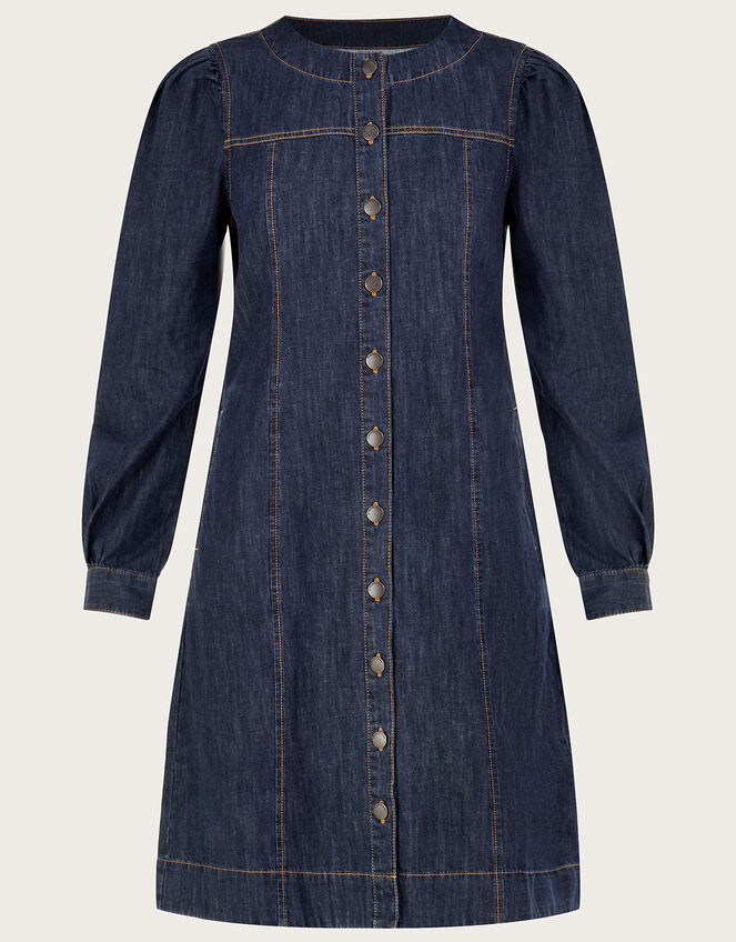 Denim Button Through Shirt Dress, Blue (INDIGO), large