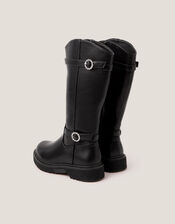 Diamante Buckle Knee High Boots, Black (BLACK), large